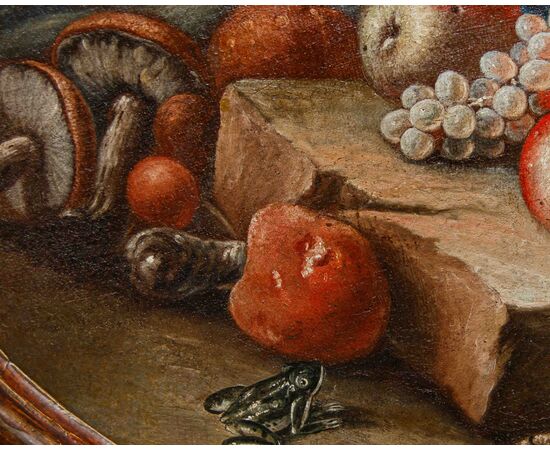 Emilian school, 18th century, Still life with hoopoe, frog and snake