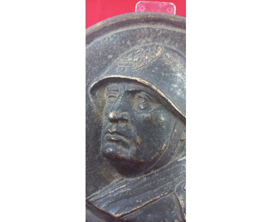 Bronze plaque depicting Benito Mussolini