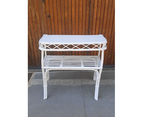 CONSOLE IN BAMBOO DECORATO DI BIANCO VINTAGE ANNI 70