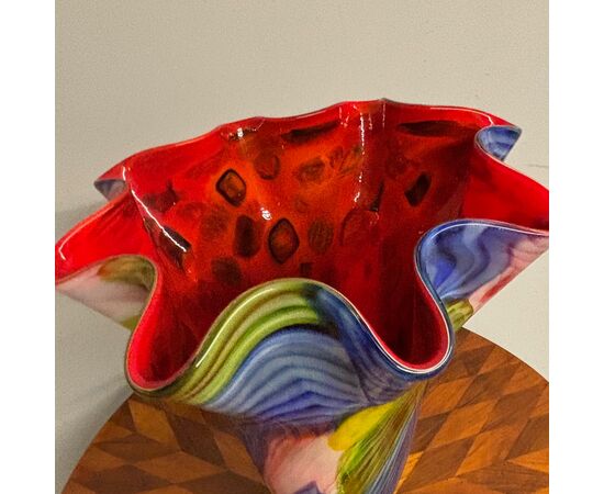 Grande vaso vetro  di Murano Multicolore a fiore . anni 80 . h 48