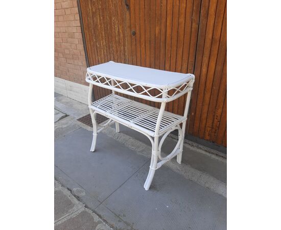 CONSOLE IN BAMBOO DECORATO DI BIANCO VINTAGE ANNI 70