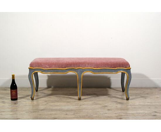 Panca in legno intagliato e laccato, Epoca Barocchetto, Piemonte, metà XVIII secolo