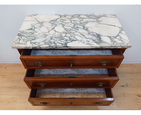 Louis XVI Directoire walnut chest of drawers with marble top - dresser - late 18th century/1700s - 103cm!