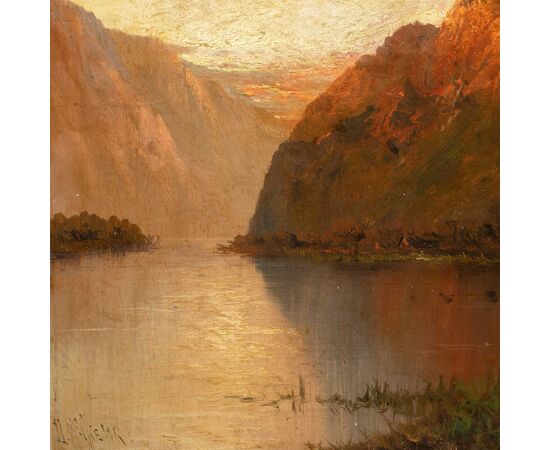 British painter (late 19th century) - View of Loch Lomond at sunset.