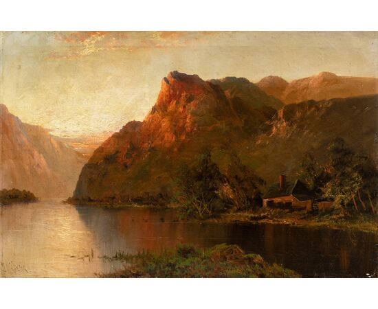 British painter (late 19th century) - View of Loch Lomond at sunset.