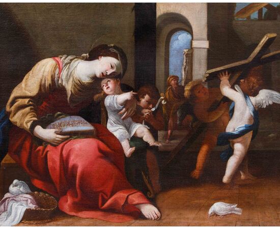 Workshop of Raffaello Vanni (Siena, 1595-1673), Madonna and Child, Young Saint John and two angels announcing the crucifixion