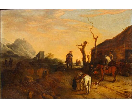 18th-century Flemish painter, Path with travelers