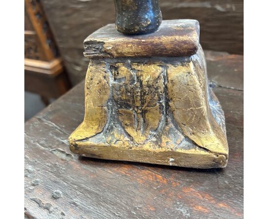 Antique sculpture of the Madonna on the throne. Polychrome painted, 17th century, h 35