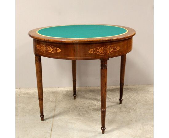 Antica console tavolino da gioco Carlo X in noce intarsiata - Italia epoca '800