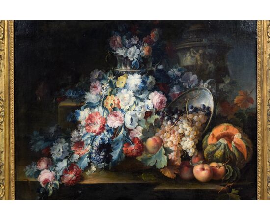 Michele Antonio Rapos (Turin 1733-1819), Still life of flowers and fruit, oil on canvas