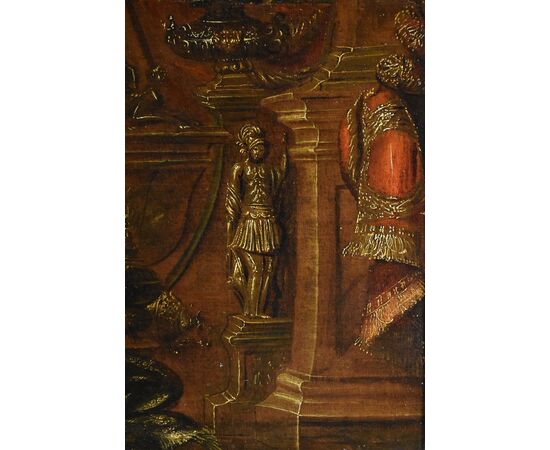 Still life with armor, draperies and sculptures, Antonio Tibaldi (Rome, c. 1635 - post 1675) Workshop of