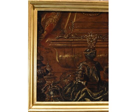 Still life with armor, draperies and sculptures, Antonio Tibaldi (Rome, c. 1635 - post 1675) Workshop of