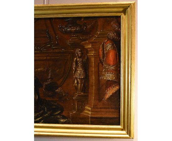 Still life with armor, draperies and sculptures, Antonio Tibaldi (Rome, c. 1635 - post 1675) Workshop of