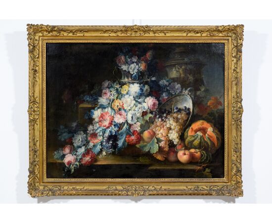 Michele Antonio Rapos (Turin 1733-1819), Still life of flowers and fruit, oil on canvas