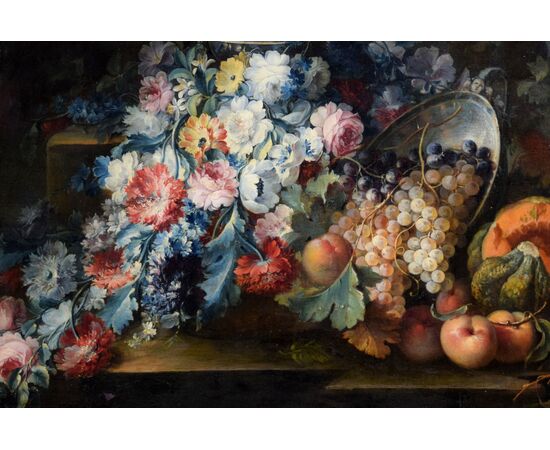 Michele Antonio Rapos (Turin 1733-1819), Still life of flowers and fruit, oil on canvas