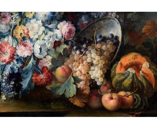 Michele Antonio Rapos (Turin 1733-1819), Still life of flowers and fruit, oil on canvas