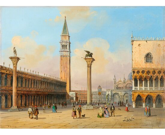 Carlo Grubacs (Venice, 1802 – after 1878) - St. Mark's Square, view from the pier