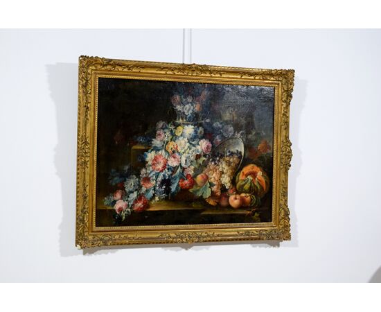 Michele Antonio Rapos (Turin 1733-1819), Still life of flowers and fruit, oil on canvas