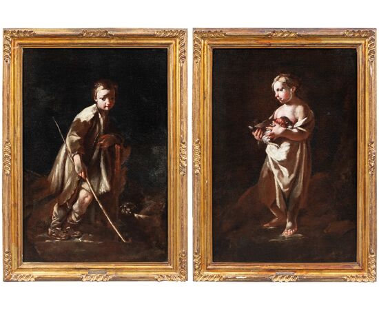 Giuseppe Maria Crespi detto lo Spagnoletto (Bologna 1665 - Bologna 1747) - Coppia di fanciulli.