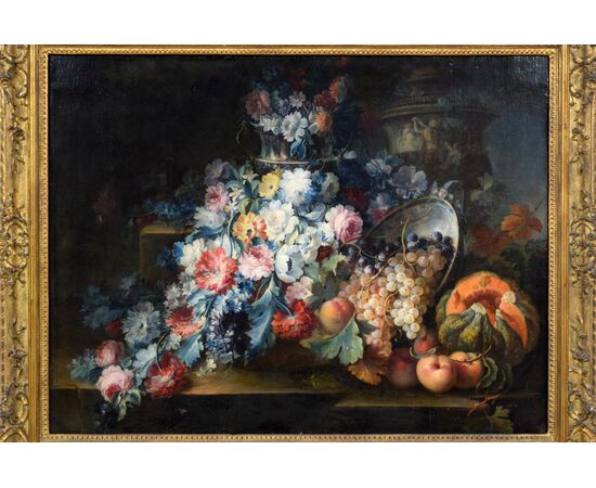 Michele Antonio Rapos (Turin 1733-1819), Still life of flowers and fruit, oil on canvas