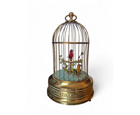 Birdcage music box with two automaton birds