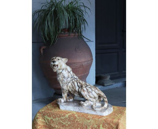 Alabaster animal sculpture: Panther, early 20th century