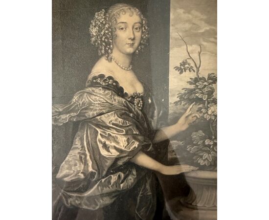 Antique pair of 17th century engravings by Van Dyck. Pierre Lombart. Dorothea and Philip Herbert IV, 38x27cm