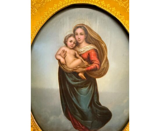 Antique 19th-century oil on copper 'Madonna of San Sisto' 27x22cm