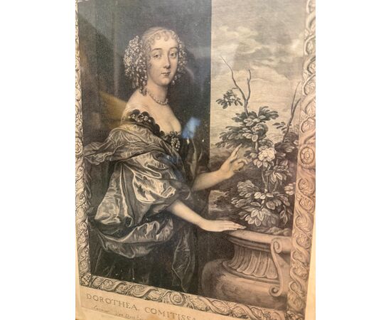 Antique pair of 17th century engravings by Van Dyck. Pierre Lombart. Dorothea and Philip Herbert IV, 38x27cm