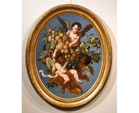 Fruit composition supported by three angels, Roman School of the early 18th century Luigi Garzi (Pistoia 1638 – Rome 1721)