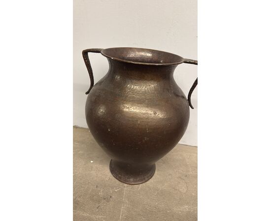 Antique hammered copper amphora or pitcher, two-handled, 18th century, 50x44cm
