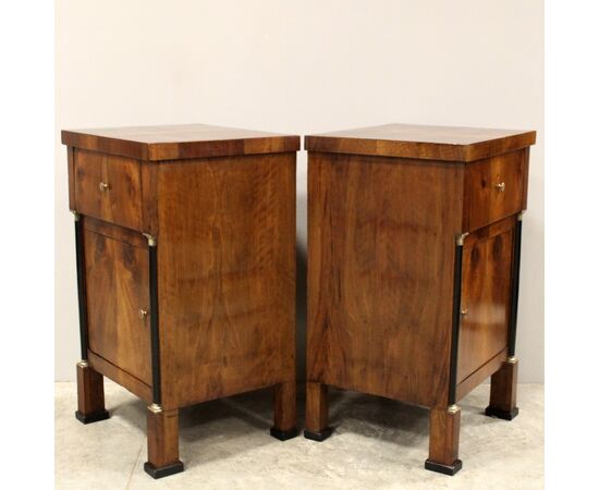 Antique Empire style walnut bedside tables - Italy, 19th century
