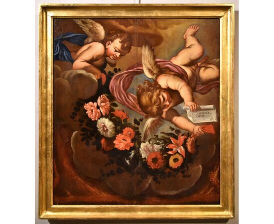 Pair of angels with floral festoon, Carlo Maratta (Camerano, 1625 - Rome, 1713) Workshop of