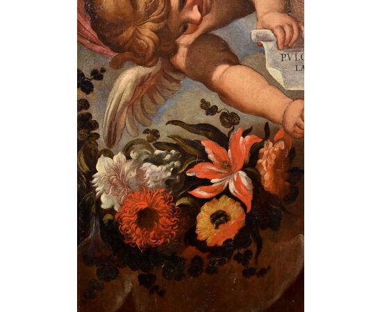 Pair of angels with floral festoon, Carlo Maratta (Camerano, 1625 - Rome, 1713) Workshop of