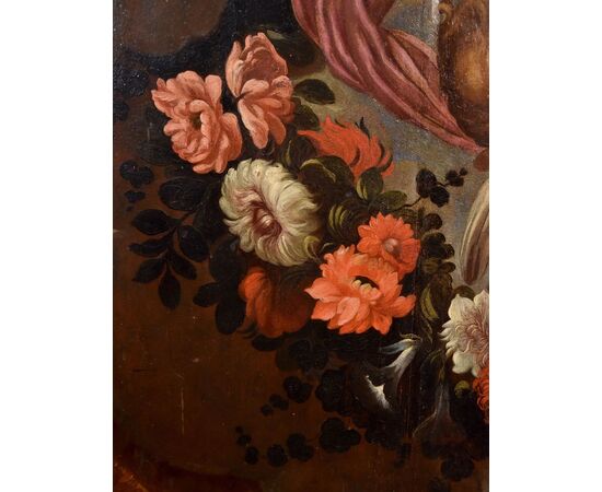 Pair of angels with floral festoon, Carlo Maratta (Camerano, 1625 - Rome, 1713) Workshop of