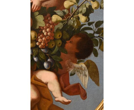 Fruit composition supported by three angels, Roman School of the early 18th century Luigi Garzi (Pistoia 1638 – Rome 1721)