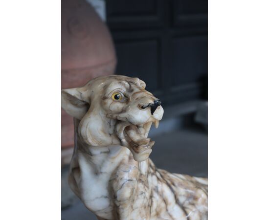 Alabaster animal sculpture: Panther, early 20th century