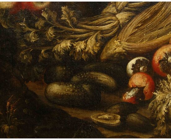 Paolo Paoletti (Padua, around 1671 - Udine, 1735), Still life with vegetables, fruit and mushrooms
