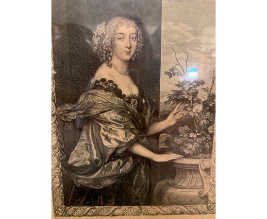 Antique pair of 17th century engravings by Van Dyck. Pierre Lombart. Dorothea and Philip Herbert IV, 38x27cm