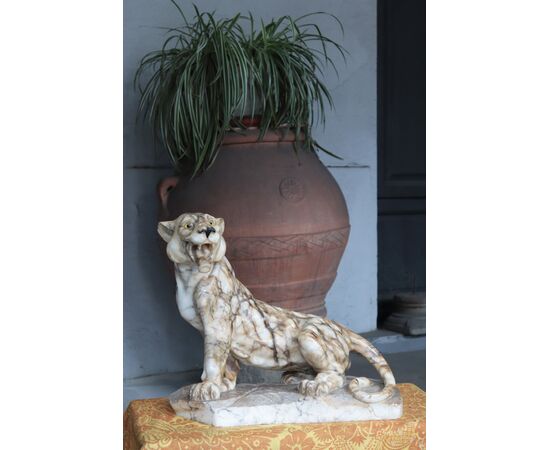 Alabaster animal sculpture: Panther, early 20th century