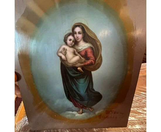 Antique 19th-century oil on copper 'Madonna of San Sisto' 27x22cm