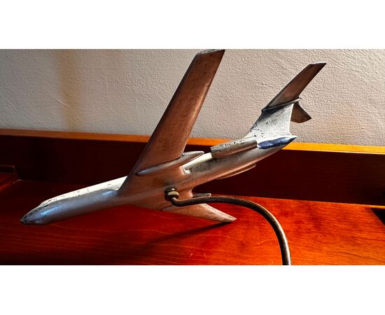 Modello d'aereo vintage in metallo su base in legno Anni '50 - '60