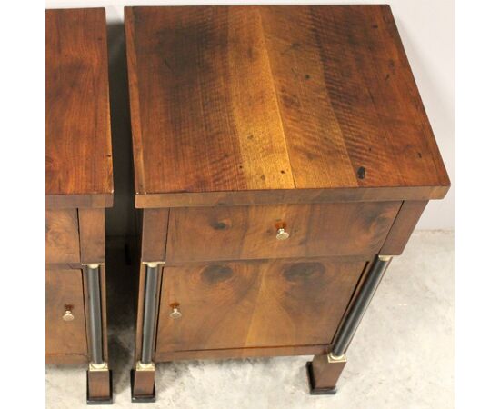 Antique Empire style walnut bedside tables - Italy, 19th century