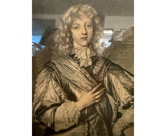 Antique pair of 17th century engravings by Van Dyck. Pierre Lombart. Dorothea and Philip Herbert IV, 38x27cm