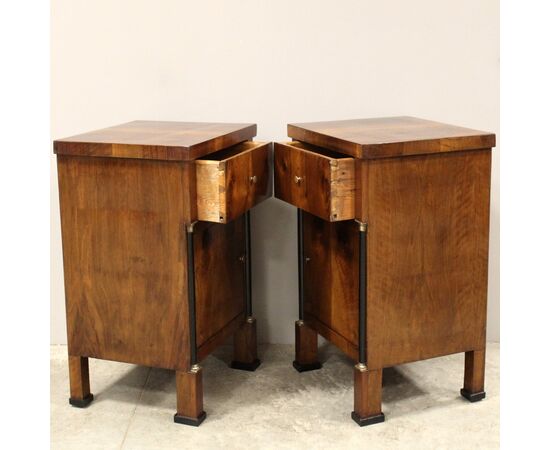 Antique Empire style walnut bedside tables - Italy, 19th century