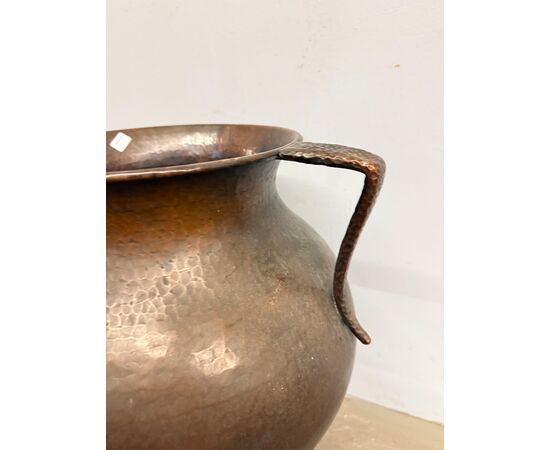 Antique hammered copper amphora or pitcher, two-handled, 18th century, 50x44cm