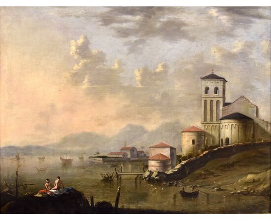 Mediterranean coastal landscape, Flemish painter active in Italy in the eighteenth century