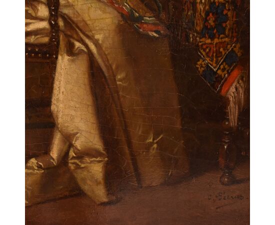 OLD PAINTINGS OF WOMAN SEWING, FEMALE PORTRAITS, OIL ON PANEL, 19TH CENTURY. (QR685)