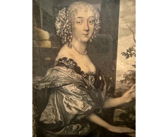 Antique pair of 17th century engravings by Van Dyck. Pierre Lombart. Dorothea and Philip Herbert IV, 38x27cm
