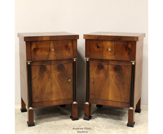 Antique Empire style walnut bedside tables - Italy, 19th century